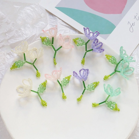 Handmade Beaded Gradient Flower Charms DIY Jewelry Making Accessories For Necklace Earrings Korean Style Floral Pendant