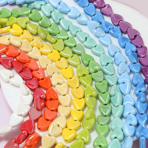 Colorful Ceramic Heart Beads Glazed Loose Beads For DIY Jewelry Making Bracelet Necklace Handmade Craft Supplies