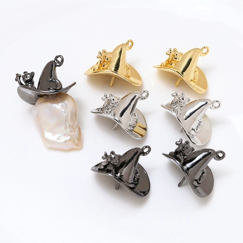 DIY Witch Hat Cat Metal Pendant Alloy Gold Plated Charm For Halloween Jewelry Making Baroque Style Crafting Accessories