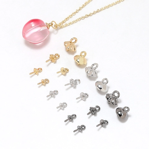 Copper Real Gold Plated Color Preserving Cup Peg Bails For Jewelry Making DIY Pearl Pendant Findings Round Flower Base