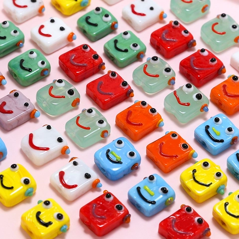 Cartoon Roboter Smiley Quadratische Glasperlen Für DIY Schmuckherstellung Handgefertigte Halskette Armband Ohrring Zubehör