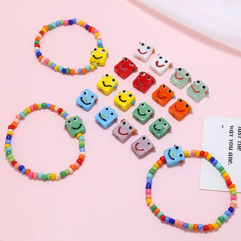Cartoon Roboter Smiley Quadratische Glasperlen Für DIY Schmuckherstellung Handgefertigte Halskette Armband Ohrring Zubehör