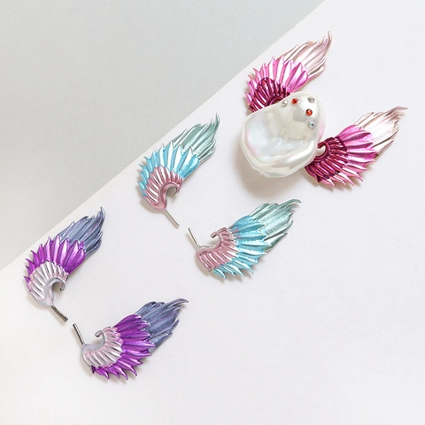 Copper Gold Plated Enamel Feather Wing Charms For DIY Earrings Necklace Handmade Jewelry Accessories Dreamy Gradient Finding