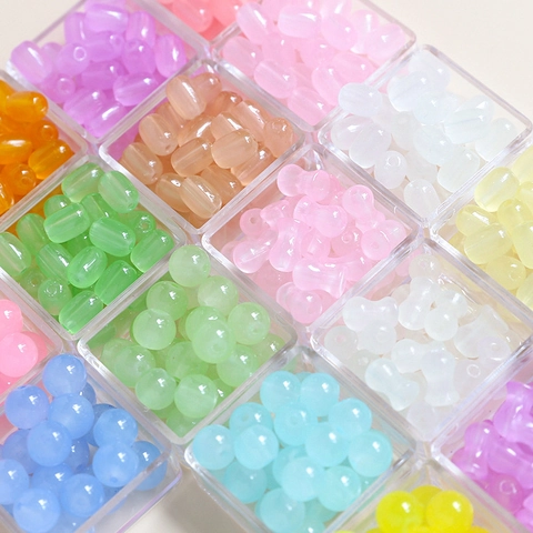 Perles en Verre Liuli Doux Macaron Couleur Gelée Tonneau Rond Perles en Vrac pour Fabrication de Bijoux DIY Bracelet Collier Accessoires