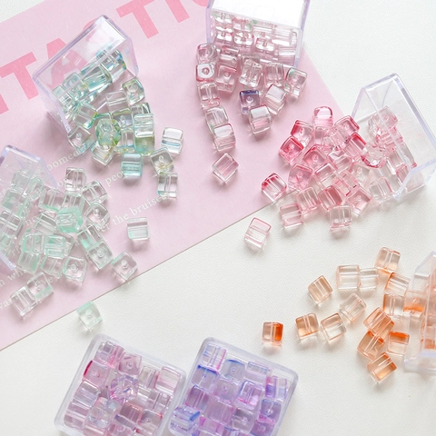 Cube Lampwork Glass Beads Bubble Design Straight Hole Spacer Beads DIY Jewelry Making Necklaces Earrings Accessories