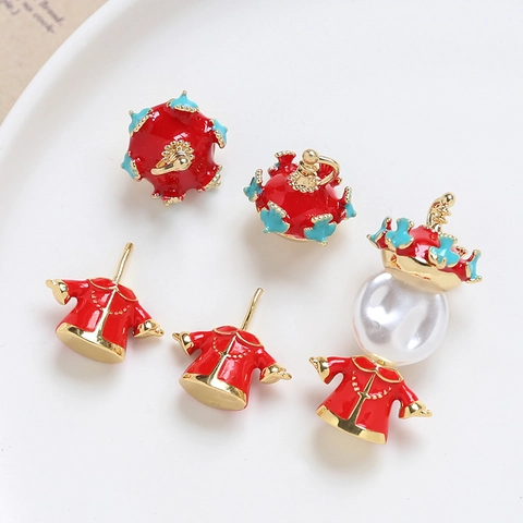 Breloques en Émail de Cuivre de Style Chinois Traditionnel Pour la Fabrication de Bijoux DIY Pendentifs de Couronne de Phénix en Perles Artificielles