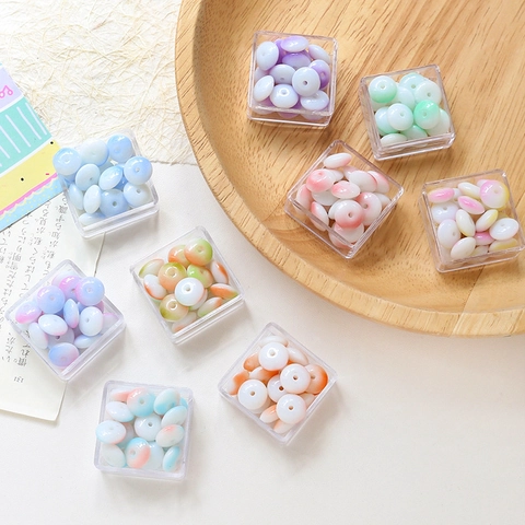 Ins Style Colored Gradient Lampwork Glass Flat Round Beads Straight Hole Loose Beads For DIY Jewelry Making Accessories