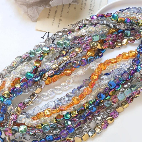 Iridescent Aurora Square Glass Beads AB Coating Irregular Loose Beads For DIY Jewelry Making Necklaces Earrings Accessories