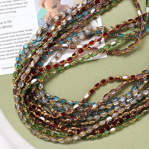 Vintage Rice Shaped Crystal Glass Beads Faceted Antique Distressed Beads Strand For DIY Handmade Earrings Necklace Jewelry Making Material