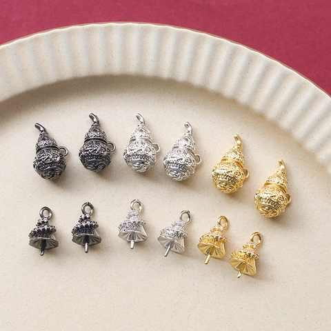 Copper Gold Plated Gourd Fu Character Christmas Tree Pendants Rhinestone Inlaid DIY Jewelry Making Accessories Charms