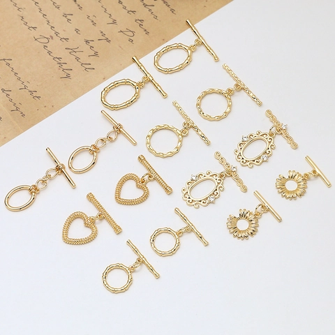 Vergoldetes Kupfer DIY Schmuck Knebelverschlüsse Vintage OT Schnalle Gänseblümchen Herz Bambus Textur Verbinder Für Halskette Armband Herstellung