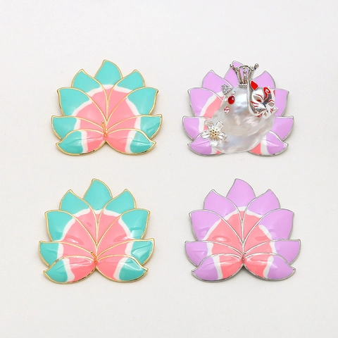 Breloques en Cuivre Plaqué Or Émaillé Renard à Neuf Queues Baroque Pour Fabrication de Bijoux DIY Motif Feuille de Lotus Pendentif Masque de Renard Japonais