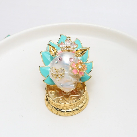 Breloques en Cuivre Plaqué Or Émaillé Renard à Neuf Queues Baroque Pour Fabrication de Bijoux DIY Motif Feuille de Lotus Pendentif Masque de Renard Japonais