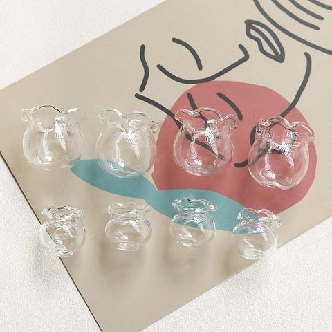 Miniatura de Vidrio Transparente Pecera Borde de Hoja de Loto Mini Jarrón Para DIY Manualidades Casa de Muñecas Paisaje