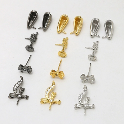 DIY Copper Electroplated Jewelry Findings Bow Rabbit Ear Trumpet Pendants With Rhinestones For Handmade Jewelry Making Accessories