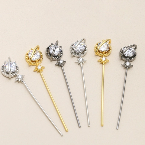 Electroplated Copper Planet Globe Wand Pendant Charm For DIY Jewelry Making Rhinestone Inlaid Accessory Jewelry Finding