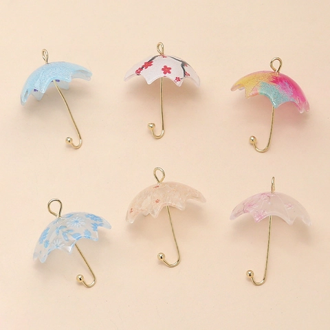 Mini Umbrella Pendants For DIY Jewelry Making Resin Alloy Floral Printed Charms Handmade Accessories For Earrings Necklaces