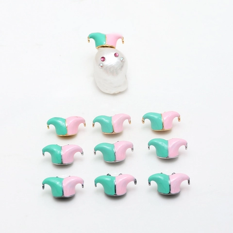Handmade DIY Jester Hat Charms Bi-Color Enamel Copper Gold Plated Jewelry Making Pendants For Earrings Necklace Bracelet