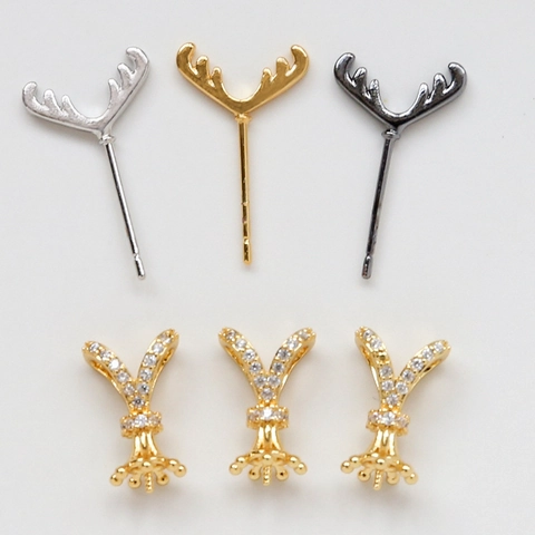 Antler Rabbit Hat Copper Real Gold Plated Zirconia DIY Jewelry Findings Handmade Pendants Pins For Earrings Necklace Making