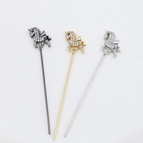 Barock Einhorn Zirkonia Langer Stift Kupfer Vergoldet DIY Schmuckzubehör Traumhaftes Tier Anhänger Charm Schmuck