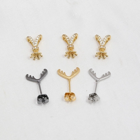 Antler Rabbit Hat Copper Real Gold Plated Zirconia DIY Jewelry Findings Handmade Pendants Pins For Earrings Necklace Making