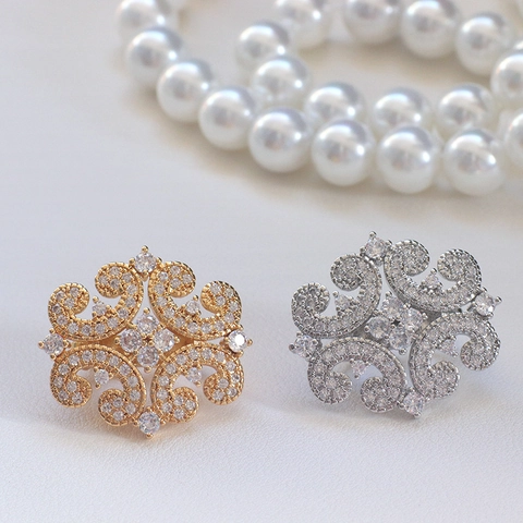 Vintage Luxurious Copper Gold Plated Zirconia Universal Clasp For DIY Necklace Baroque Hollow Floral Pendant Connector