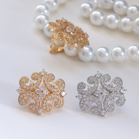 Vintage Luxurious Copper Gold Plated Zirconia Universal Clasp For DIY Necklace Baroque Hollow Floral Pendant Connector