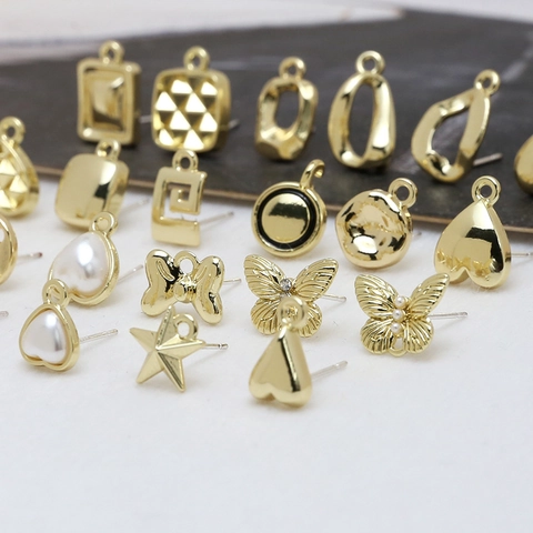Gold Alloy DIY Earring Stud Findings With 925 Sterling Silver Post Geometric Heart Butterfly Star Jewelry Accessories