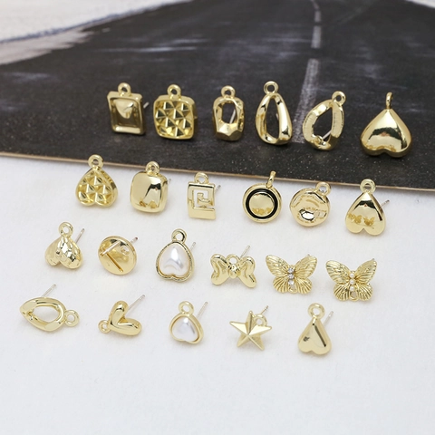 Gold Alloy DIY Earring Stud Findings With 925 Sterling Silver Post Geometric Heart Butterfly Star Jewelry Accessories