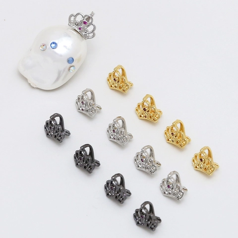 Crown Zirconia Alloy Charm DIY Jewelry Accessory Gold Silver Plated Baroque Pearl Pin Materials For Handmade Findings Charms Making