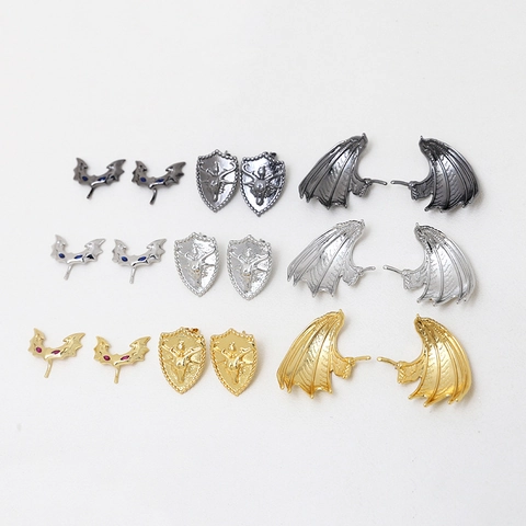 Gothic Punk Alloy Rhinestone DIY Jewelry Accessories Bat Wings Shield Stag Head Crown Pendants For Earrings Necklace Making Craft Findings