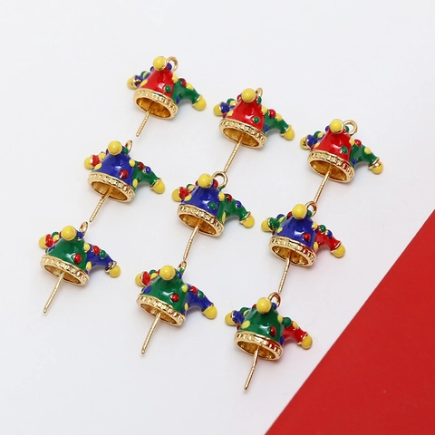 Gold Plated Alloy Jester Hat Enamel Charms For DIY Jewelry Making Colorful Clown Hat Pendants Novelty Jester Hat Findings