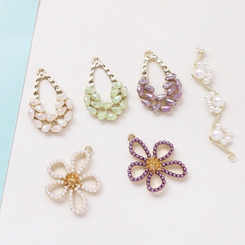 Alloy Artificial Pearl Rhinestone Flower Teardrop Pendants DIY Handmade Jewelry Charms For Earrings Necklace Accessories