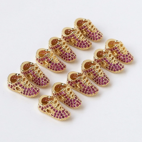18K Gold Plated Alloy Sneaker Pendant Inlaid Zirconia For DIY Jewelry Making Handmade Jewelry Charm Accessory For Women