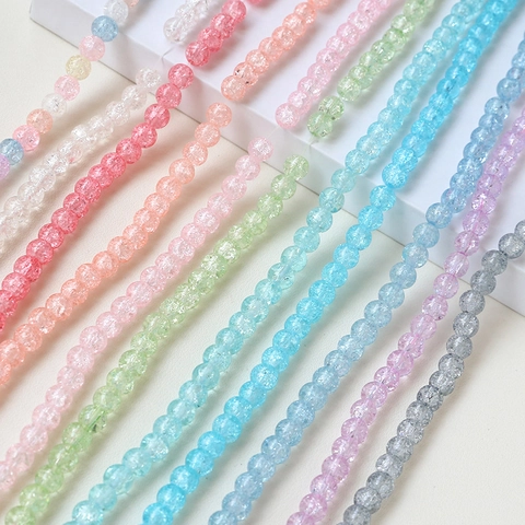 Macaron Colors Crackle Glass Beads Round Loose Spacer Beads For DIY Jewelry Making Earrings Necklace Bracelet Craft Accessory