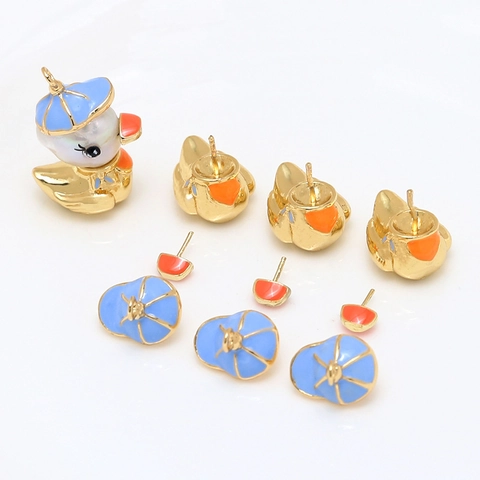 Cute DIY Cartoon Duck Jewelry Accessories Gold Plated Alloy Enamel Duckling Charms Artificial Pearl Pendant Parts For Jewelry Making
