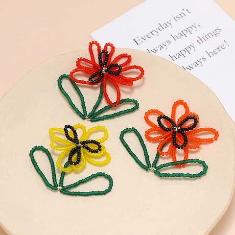 Ciondolo a Fiore in Perline di Vetro Tessuto a Mano Cristallo Floreale Accessorio Fai-da-te per Creazione Gioielli Orecchini