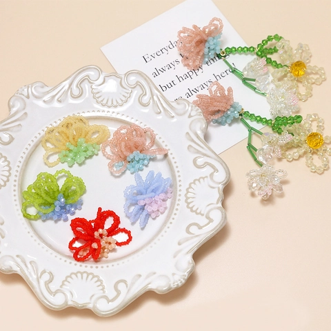 Parche de Flor de Cristal con Cuentas Hecho a Mano DIY Estilo Ins Dijes de Cuentas de Acrílico para Pendientes Horquillas Joyería