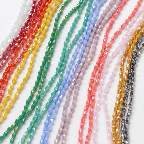 Faceted Crystal Glass Beads DIY Jewelry Making Strands Macaron Colors Teardrop Rice Shaped Beads For Necklace Bracelet Craft