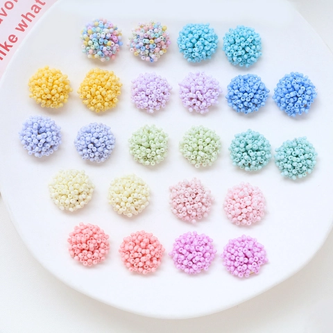 Macarrón Color Vidrio Cuentas de Semilla Flor Parches Hecho a Mano DIY Joyería Accesorios Aleación Base Redondo Con Cuentas Hallazgos para Pendientes