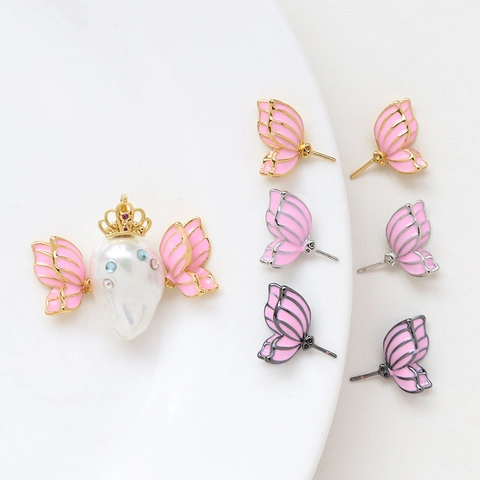 Butterfly Wings Enamel Fairy Charms Alloy Artificial Pearl Rhinestone Pendant For DIY Earrings Handmade Jewelry Making Accessories