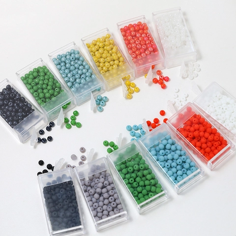 Cuentas de Vidrio Esmerilado y Brillante Cuentas Espaciadoras Redondas en Caja para Hacer Joyas DIY Pulseras Collares Pendientes Accesorios de Artesanía