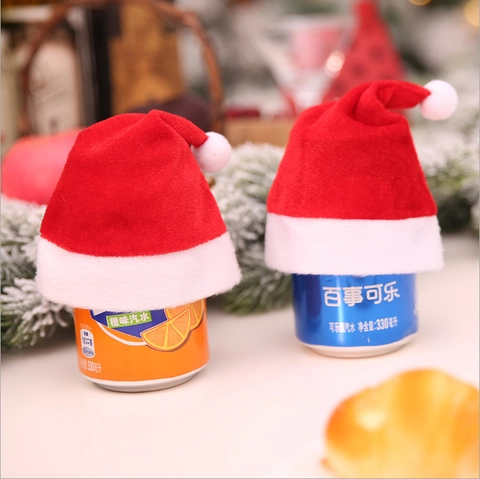 Mini Kerstmuts Decoratie Voor Appel Fles Feestelijk Ornament Rood Fluweel Kerstmuts Vakantie Huis Tafel Decoratie