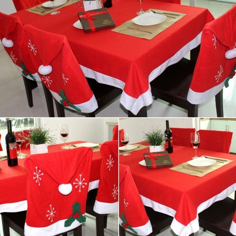 Tovaglia in Tessuto Non Tessuto di Natale Bianco Rosso Coprisedia Ricamato con Fiocco di Neve Decorazione per Tavolo da Pranzo per Feste