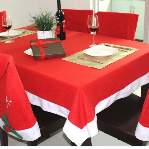 Tovaglia in Tessuto Non Tessuto di Natale Bianco Rosso Coprisedia Ricamato con Fiocco di Neve Decorazione per Tavolo da Pranzo per Feste