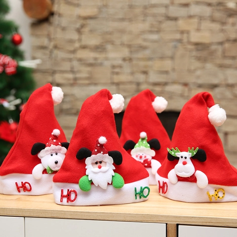 Weihnachtsmütze Für Kinder Cartoon Weihnachtsmann Schneemann Rentier Bär Applikation Festliche Party Dekoration Stoffmütze
