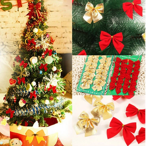 Christmas Bow Decorations For Tree Ornaments Polyester Flocking Metallic Bows For DIY Gift Wrap Holiday Party Decor Ornament