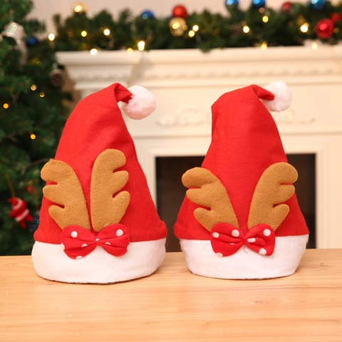 Christmas Reindeer Antler Kids Hat Non-woven Fabric Holiday Party Decoration Red White Hat For Children Festival Gift