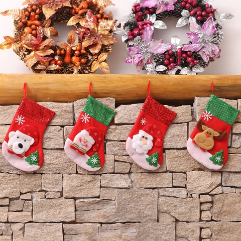 Calcetines de Navidad Con Patrones de Papá Noel Muñeco de Nieve Reno Oso Bolsas de Regalo Festivas Decoración Para Navidad