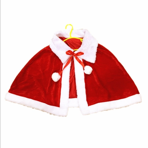 Kerst Rode Fluwelen Kaap Sjaal Met Witte Pluche Rand En Pompons Voor Volwassenen Kinderen Feestelijk Kostuum Accessoire